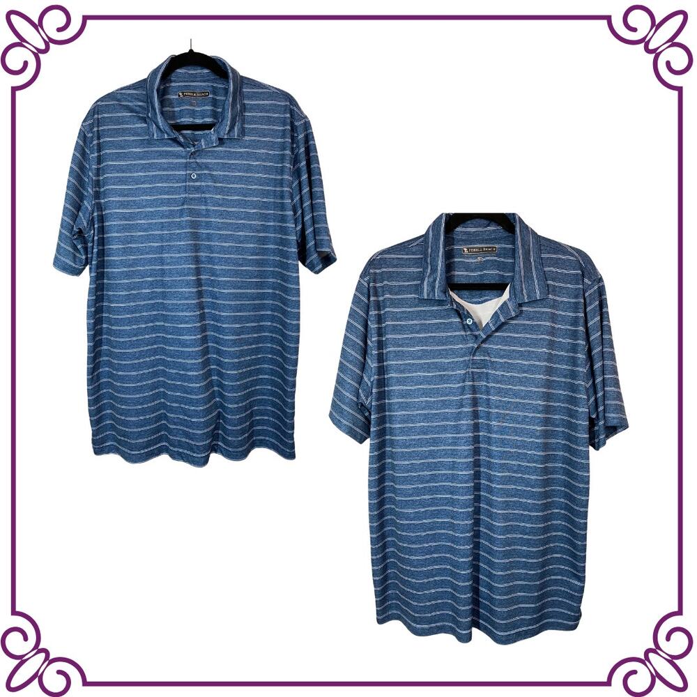 TWO Pebble Beach Blue & White Striped Short Sleeve Dry-Luxe Performance Polo XL